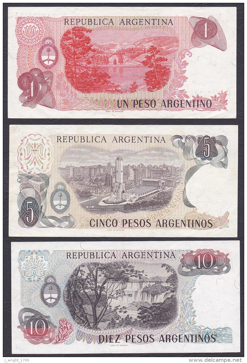 Argentina/3 X Banknotes:- 1, 5 &amp; 10 Pesos Argentino/P.311/312/313 (1983-85):- VF To EF - Argentina