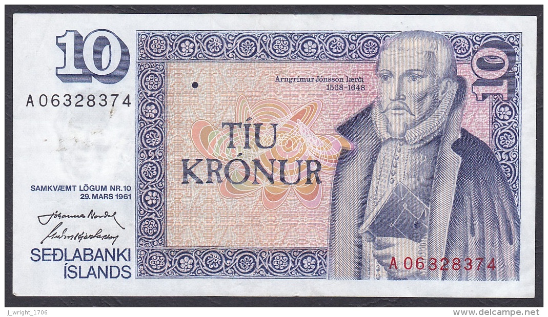 Iceland:- 10 Kronur/P.48 (Nordal/Hjartarson):- VF - Islande