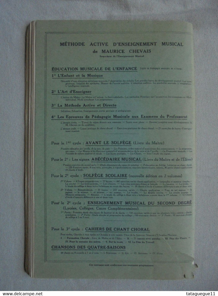 Ancien - Livre Solfège Scolaire par Maurice Chevais Volume 1 - 1946