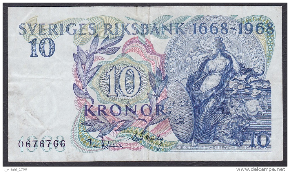 Sweden:- 10 Kronor/P.56a (Commemorative 1668-1968):- F - Suède