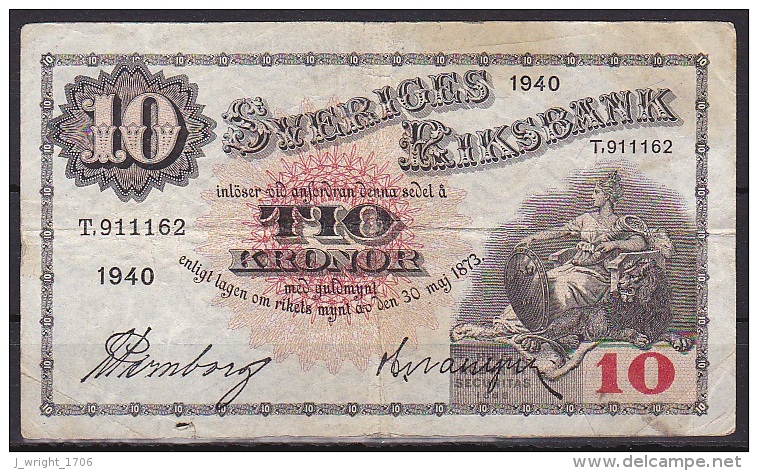 Sweden:- 10 Kronor/P.34v (1939):- VG - Suède