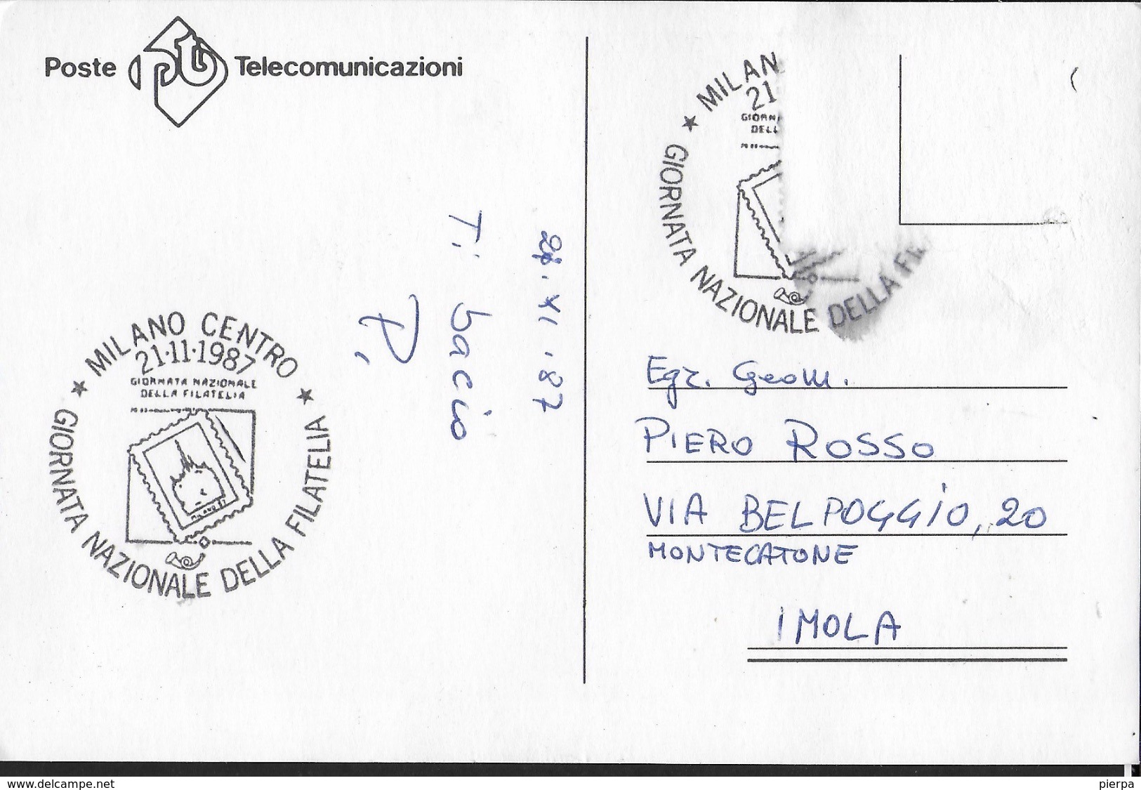 GIORNATA NAZIONALE DELLA FILATELIA E CONVEGNO COMMERCIALE - MILANO 87 - ANNULLO DELLA MANIFESTAZIONE 21.11.1987 - Timbres (représentations)