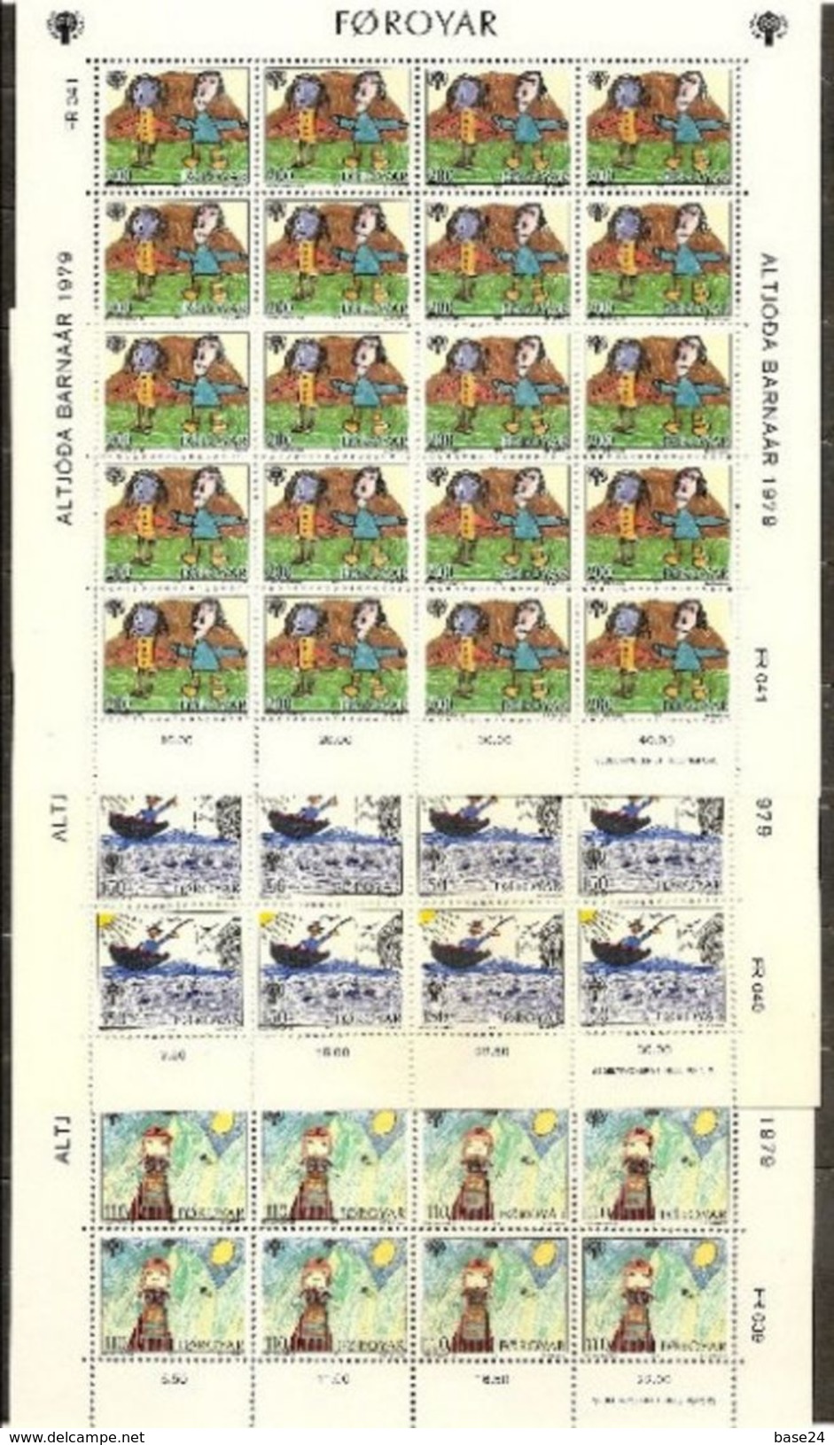 1979 FAROER Faroe Danimarca Denmark ANNO DEL FANCIULLO  YEAR OF THE CHILD 20 Serie Di 3v. MNH** (39/41) In Foglio Sheet - Fogli Completi