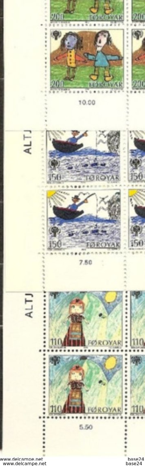 1979 FAROER Faroe Danimarca Denmark ANNO DEL FANCIULLO  YEAR OF THE CHILD 20 Serie Di 3v. MNH** (39/41) In Foglio Sheet - Ganze Bögen