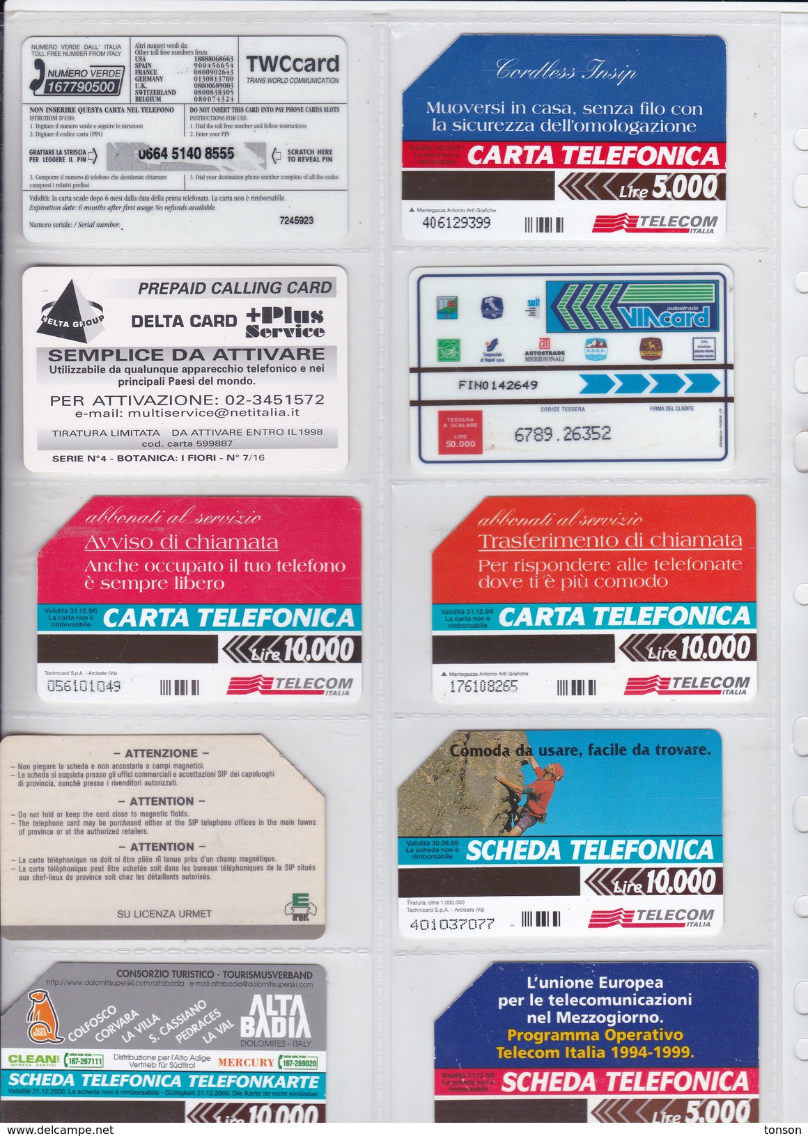 Italy, 10 Different Cards Number 49, Urmet Card (Serie Rossa - 8 Alfanumeric Code With *), TWC Card, 2 Scans. - Collections