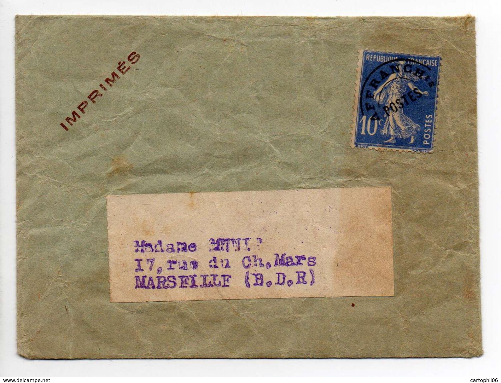 - FRANCE - Lettre Pour MARSEILLE - Préoblitéré 10 C. Bleu Type Semeuse Fond Plein - - 1893-1947