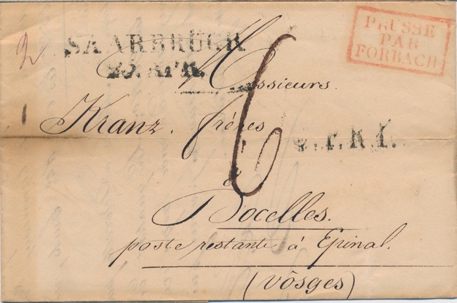 LAC N°196 - Prusse Par Forbach (Rge) - 1838 - De SAARBRUCK - Pr Docelles - TB - 1801-1848: Précurseurs XIX