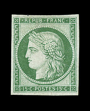 ** N°2c - 15 Vert - Réimpression - TB - 1849-1850 Cérès