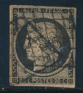 O N°3g - Noir S/fauve - Défx - 1849-1850 Cérès