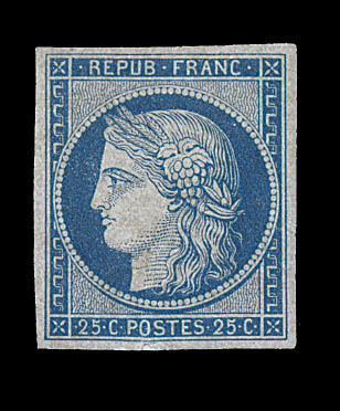 ** N°4 - 25c Bleu - Infime Fente Ds La Marge Sous Le "O" De Postes - Signé Maury - B - 1849-1850 Cérès