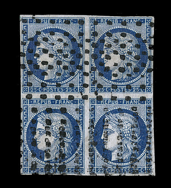 O N°4a - 25c Bleu Foncé - Bloc De 4 - Obl Gros Points - Signé Baudot/A. Brun - TB - 1849-1850 Cérès