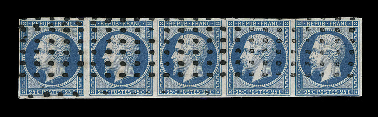 O N°10 - Bde De 5 - Obl. Gros Points - Pelurage S/3° T. Et Froissure D'angle S/5° - Asp. TB - 1852 Louis-Napoléon