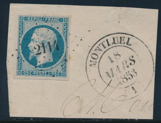 F N°10 - Obl. PC 2114  + T14 MONTLUEL - 18/3/53 - TB/SUP - 1852 Louis-Napoléon