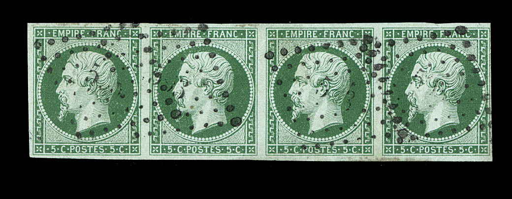 O N°12c - Bde De 4 - Vert Foncé S/vert - Signé Calves - TB - 1853-1860 Napoléon III
