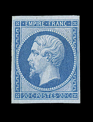 * N°14Ad - 20c Bleu S/vert - Signé A. Brun - TB - 1853-1860 Napoléon III