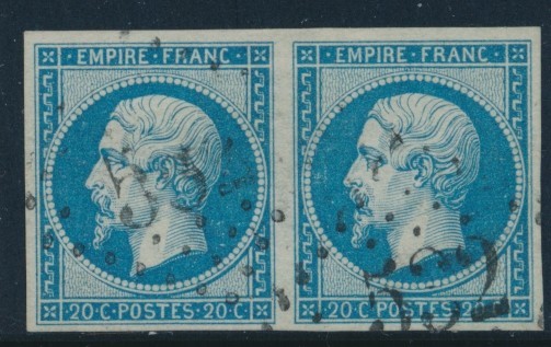 O N°14Ba - 20c Bleu S/vert - Type II - Paire - Signé JF BRUN - TB - 1853-1860 Napoléon III