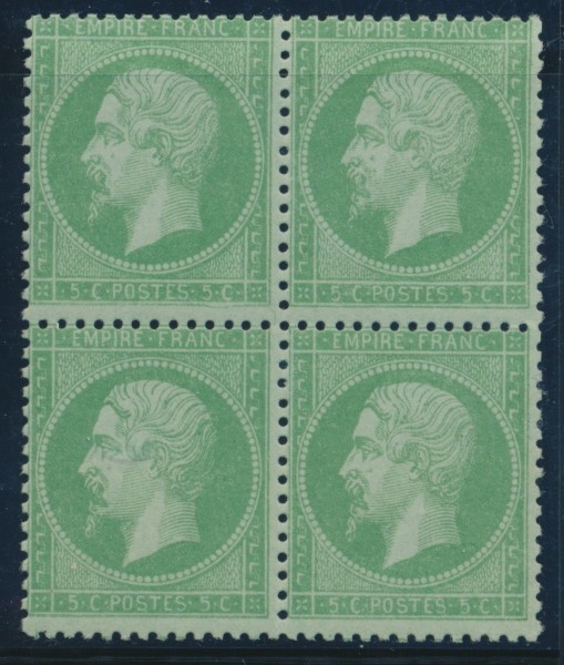 **/* N°20 - 5c Vert - Bloc De 4 - 2 Ex ** - Signé BRUN - TB - 1862 Napoléon III