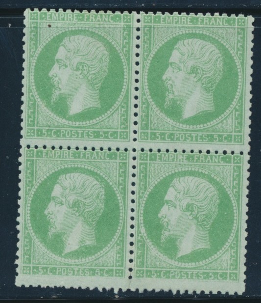 ** N°20g - Vert Jaune S/verdâtre - Bloc De 4 - Signé Margue - TB - 1862 Napoléon III