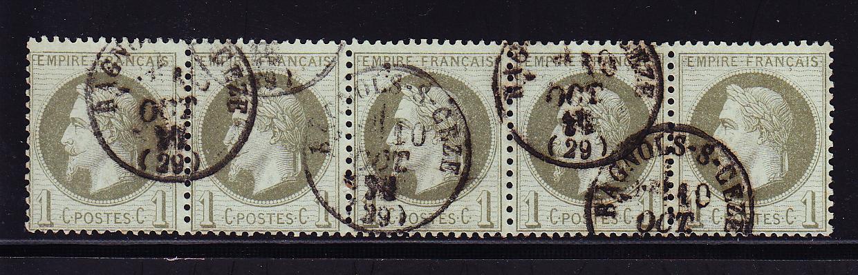 O N°25 - Bde De 5 - Obl. T16 Bagnols S/Cèze - TB - 1863-1870 Napoléon III Lauré