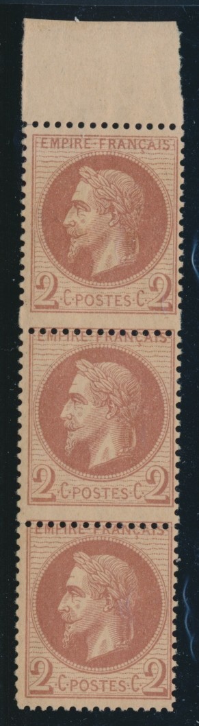 **/* N°26A - Bde De 3 Vertic. - BDF - 1 Ex ** - B/TB - 1863-1870 Napoléon III Lauré