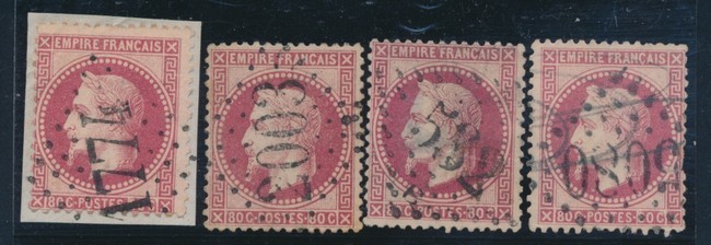 O N°32 (x4) Obl. GC Diff. Dt 5080 (petit Défts.) -  B/TB - 1863-1870 Napoléon III Lauré