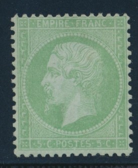 * N°35 - 5c Vert Pâle S/bleu - Signé Brun - TB - 1863-1870 Napoléon III Lauré