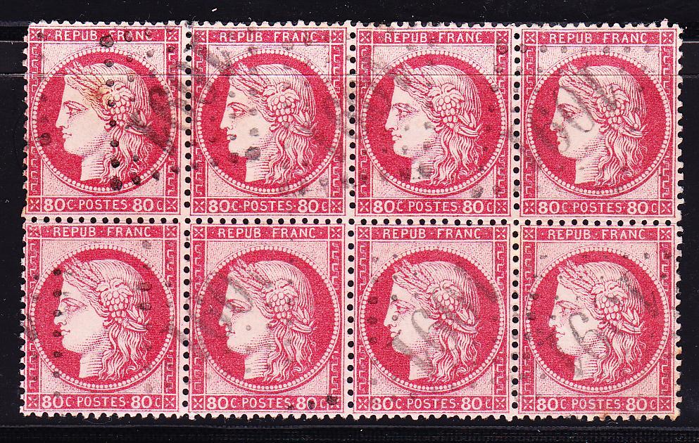O N°57 - 80c Rose - Bloc De 8 - Obl.  GC 1091- TB - 1871-1875 Cérès