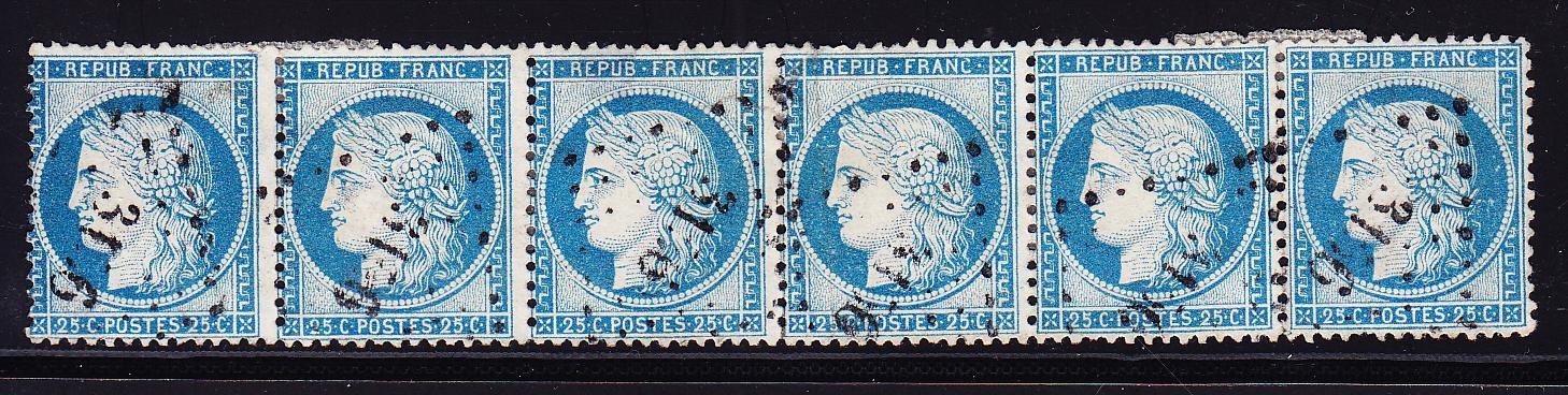 O N°60B - 25c Bleu - Type II - Bde De 6 - Obl. PC - Rare - TB - 1871-1875 Cérès