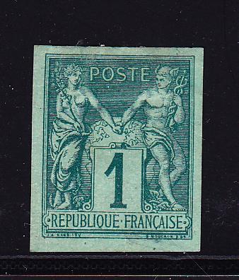 (*) N°61c - 1c Vert Foncé S/vert - TB - 1876-1878 Sage (Type I)