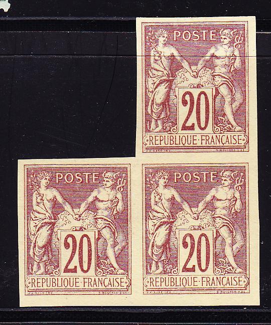 (*) N°67 - 20c Brun Lilas S/paille - Granet - Bloc De 3 - TB - 1876-1878 Sage (Type I)