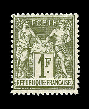 (**) N°72 - 1F Olive - Signé Thiaude - TB - 1876-1878 Sage (Type I)