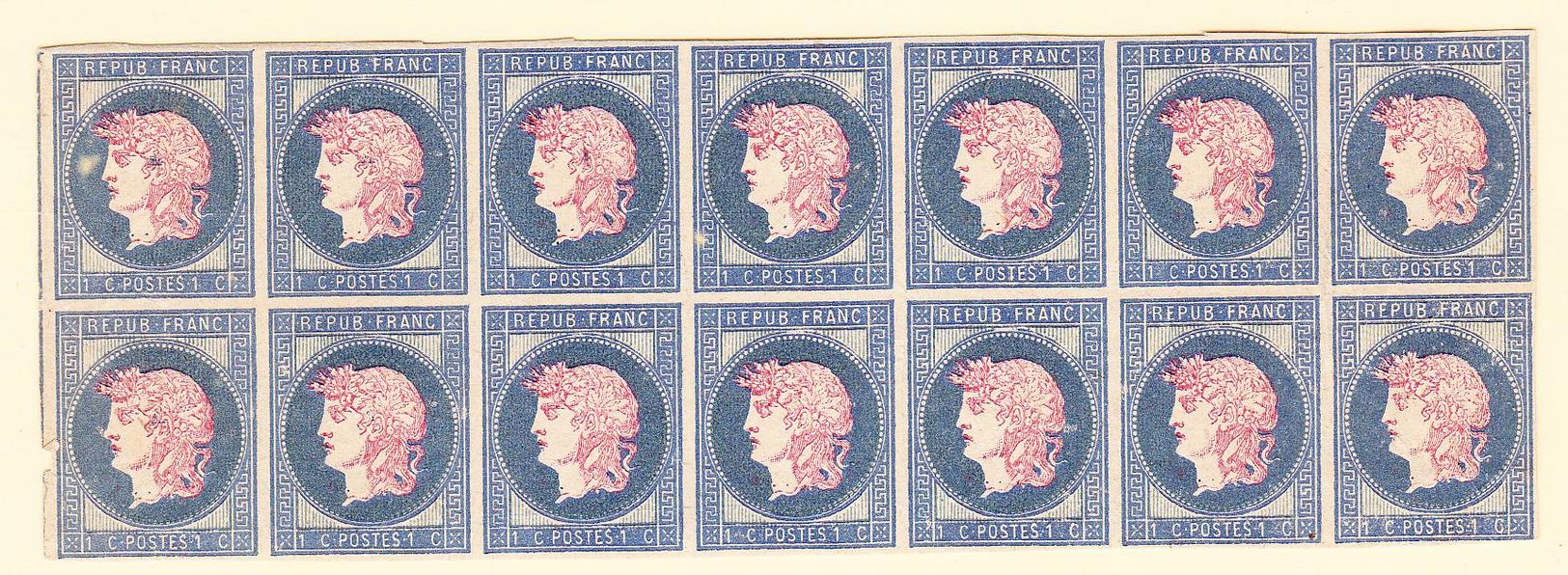 (*) Projet Gaiffe - 1876 - 1c Bleu Et Rose - Bloc De 14 - Qques Défts - Asp. TB - Neufs