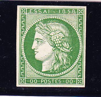 (*) Essai De 1858 Du N°2 En Vert - Avec Val "00" S/papier Carton - TB - Neufs