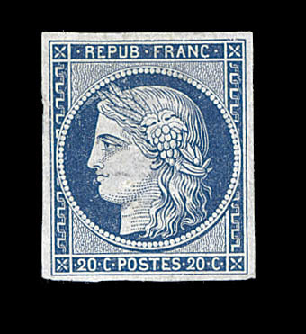 (*) N°8 - 20c Bleu Foncé - Papier Mince - Clair - Neufs