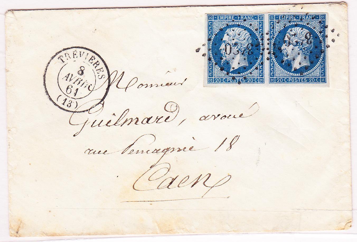 LAC N°14A - Paire - Obl. PC 3420 - T15 Trevieres - 8/4/61 - Pr Caen - TB - 1849-1876: Période Classique