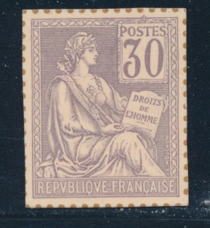 (*) N°115 - 30c Violet - ND S/bristol Dentelure Figurée - TB - 1900-02 Mouchon