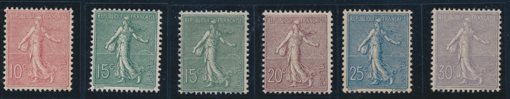 ** N°129/33 Dt N°130 (x 2 Nuances) - 6 Val - TB - 1903-60 Semeuse Lignée