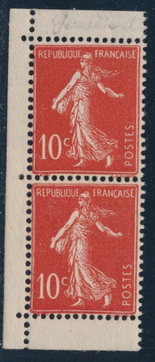 ** N°135d - 10c Rouge - Paire Vertic. De Carnet - TB - 1906-38 Semeuse Camée