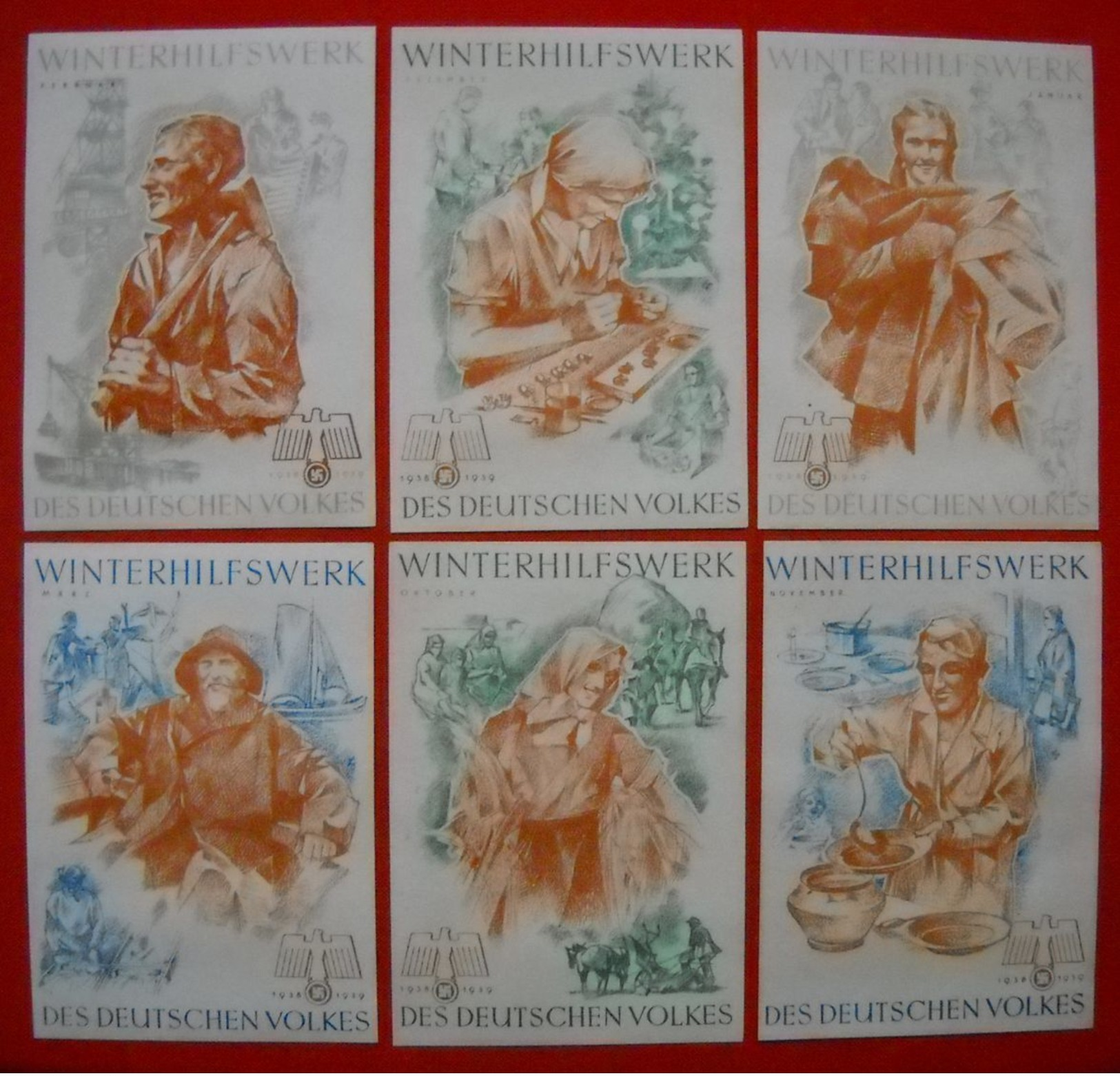 6 X WHW-Spenden-Türaufkleber/Quittungen 1938/39 - Briefe U. Dokumente