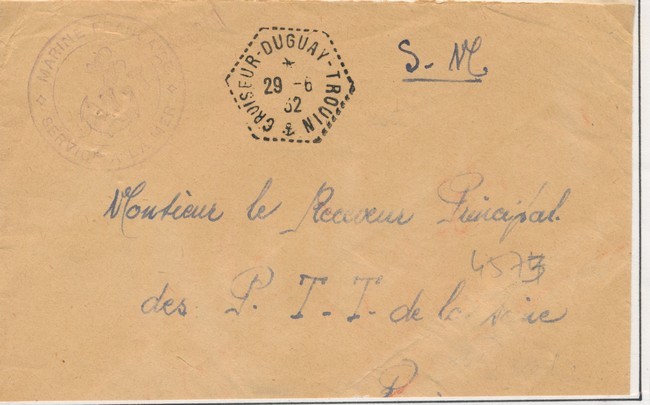 L Pli En Franchise - Càd Hexag. "Croiseur DUGUAY TROUIN" - 29/6/32 - TB - Poste Maritime