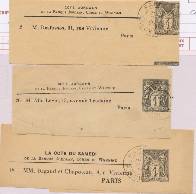 EP SAG A9 - Lot De 3 BJ - 1c Noir - Cote JORDAAN (x2) - La Cote Du Samedi - Obl. PARIS 1894 - TB - Bandes Pour Journaux