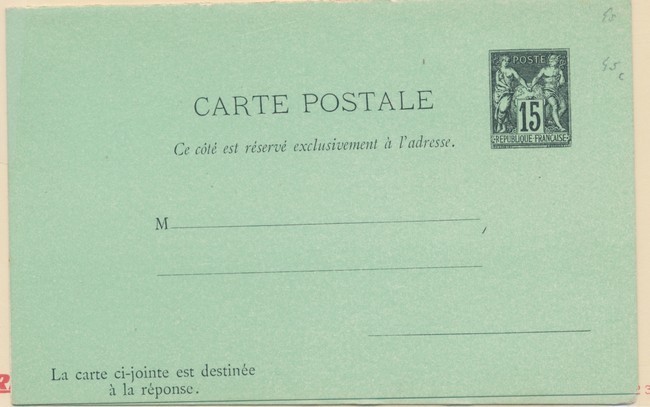 EP SAG I1 - 15c Noir - CPRP N°I1 - TB - Cartes Postales Types Et TSC (avant 1995)