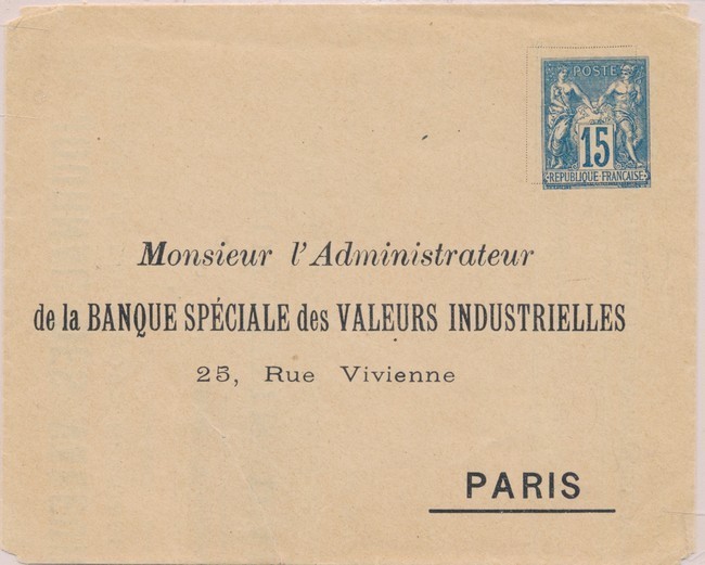 EP SAG J95 - Banque Spéciale Des Valeurs Industrielles - S/env. Lettres TSC - B/TB - Enveloppes Types Et TSC (avant 1995)