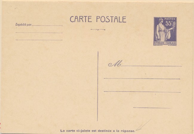 EP PAI C3 - 55c Violet - CPRP N°C3 - TB - Cartes Postales Types Et TSC (avant 1995)