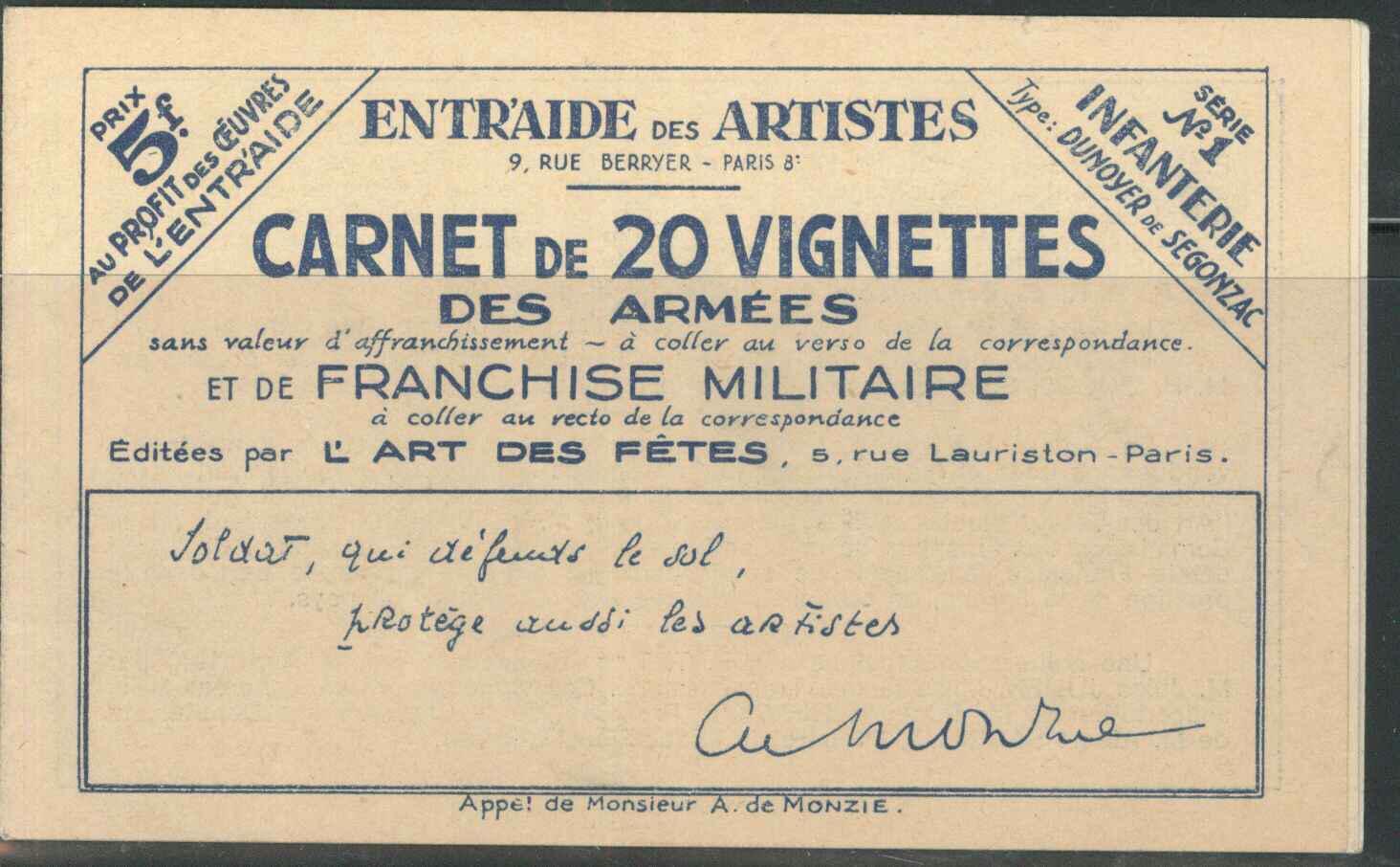 **/O Mau N°246B - Carnet Infanterie - Avec Oblit. Centrale Du 14/4/40 - TB - Timbres De Franchise Militaire