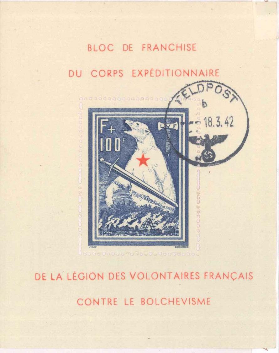 O LEGION VOLONTAIRE FRANCAISE BF N°1 - Bloc De L'Ours - Obl. Feldpost 18/3/42 - TB - Guerre (timbres De)