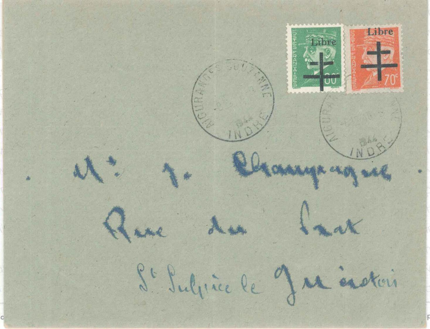 L Aigurande - S/2 Lettres - Afft N°2/3, 9 - Obl. Du 18/8/44 - TB - Libération