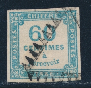 O N°9 - 60c Bleu - Obl. Triangles Griffés - TB - 1859-1959 Neufs
