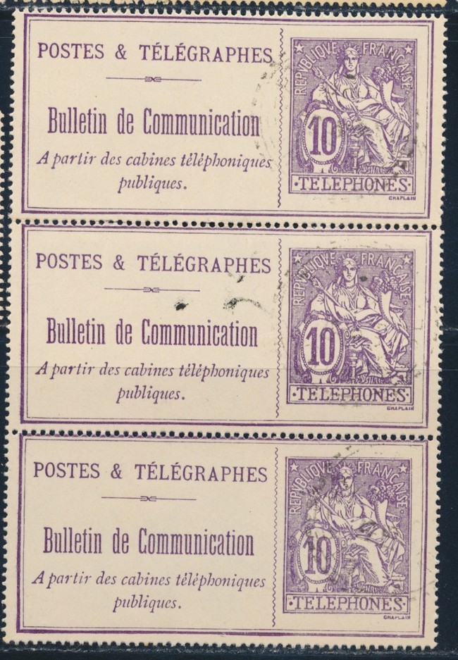 O TELEPHONE N°22 - 10c Violet - Bde De 3 Verticale - TB - Télégraphes Et Téléphones