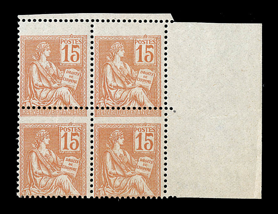 ** N°117 - 15c Orange - Bloc De 4 - Superbe Variété De Piquage - Signé Maury - TB - Neufs